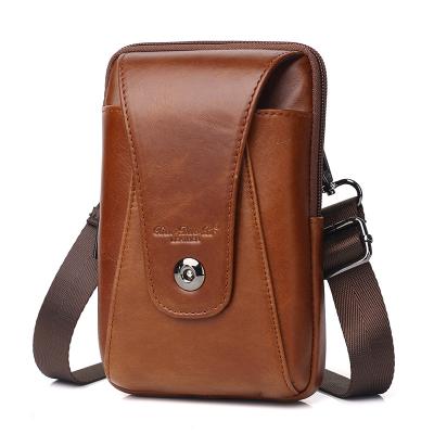 China Wholesale custom vintage logo order foreign trade cowhide leather cross - body bag cell phone bag waist bag for sale