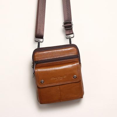 China Wholesale Custom Vintage Logo Order Foreign Trade Cowhide Leather Cross - Body Bag Mobile Phone Bag Waist Bag ID Package for sale