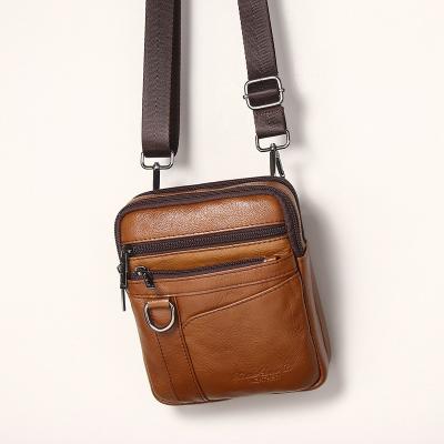 China Wholesale Custom Vintage Logo Order Foreign Trade Cowhide Leather Cross - Body Bag Mobile Phone Bag Waist Bag ID Package for sale