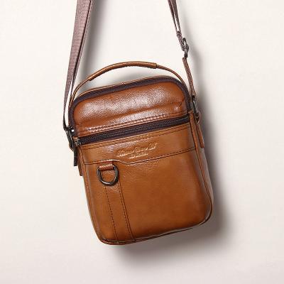 China Wholesale Custom Vintage Logo Order Foreign Trade Cowhide Leather Cross - Body Bag Mobile Phone Bag Waist Bag ID Package for sale