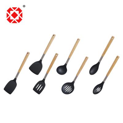 China Sustainable 7PCS Nylon Kitchen Utensils With Wooden Handle for sale