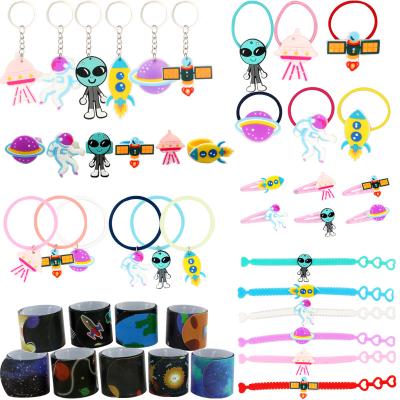 China Gift Out Of Space Birthday Gift Set Astronaut Slap Bracelets Key Chains Rings for sale