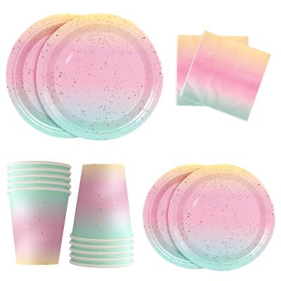 China Pafu Rainbow Paper Birthday Party Supplies Pastel Paper Plates Paper Cups Rainbow Pastel Party Package for sale