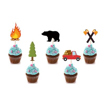 China Woodland Kids Birthday Party Supplies Lumberjack Cake Decoration Lumberjack Bear Buffalo Kids Birthday/Baby Shower Cupcake Toppers 24pk for sale