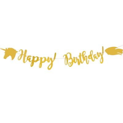 China Free Shipping Unicorn Happy Birthday Banner Party Decoration Gold Glitter Unicorn Banner for sale