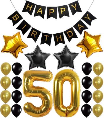 China Foil Pafu 50th Birthday Party Supplies Black&Gold 50th Birthday Party Decorations Happy Birthday Banners for sale