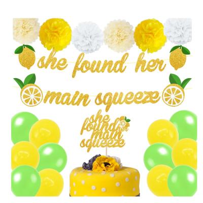 China Latex Pafu Bridal Shower Party Supplies Lemon Theme She Found Her Head Squeeze Banner Cake Topper Balloon Bride To Be Party Decoration for sale