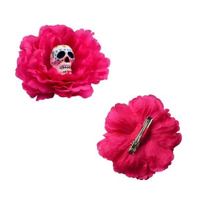 China Plastic Day Of The Dead Flower Hair Costume Hairbow Halloween Skulls Accessory Hairpin for sale