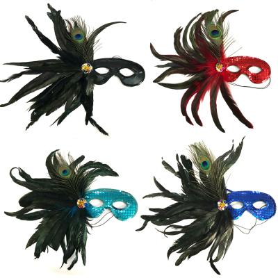 China Artificial EVA Masquerade Party Venetian Costume Peacock Feathers Confetti Half Face Mask for sale