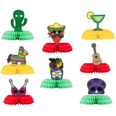 China 8pcs Mexican Party Theme Party Paper Decorations Day of the Dead Cactus Fruit Honeycomb Foldable Paper Ornament for sale