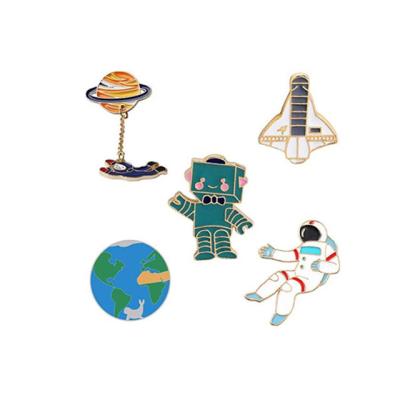 China Other Planet Astronaut Aircraft Robot Space Pins Earth Enamel Lapel Pin For Gift for sale