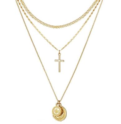 China Europe Layered Necklace 14K Gold Plated Simple Cute Coin Chain Choker/Lock Key Gold Pendant Necklaces For Women for sale