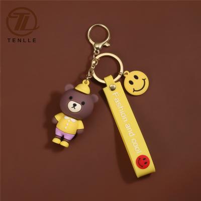 China Souvenir Gifts New Hot Sale Promotion Key Chain Bear With Smile Customized 3D Soft PVC 3D Promotional Soft Keychains for sale