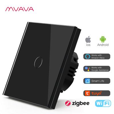 China Tempered Glass Panel Zigbee Smart EU UK 1 Band Touch Wifi Smart Lamp Switch Switches Alexa Smart Life Compatible Home Decoration for sale