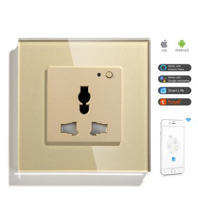 China Power Supply EU Asia Crystal Glass Panel Wall Socket 13A Smart Home Accessories Residential/Multi-Purpose Standard Golden Tempered Wall Socket for sale