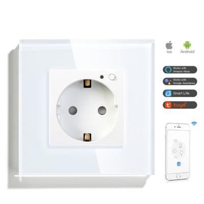 China Residential/Multi-Purpose App Controlled Google Home Amazon Alexa Wifi Socket EU 3 Pin Smart Switch Plug With Glass Panel for sale