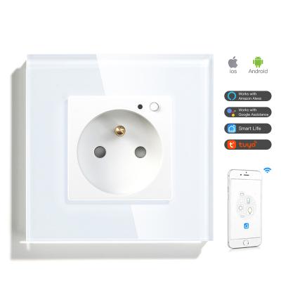 China French standard type wifi wall socket outlet residential/multipurpose waterproof panel socket smart alexa tuya wall switches for socket for sale