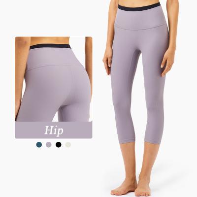 China Breathable Women Capri High Waist Ribbed Tight Yoga Gaiters Crop Leggings Squat Proof Yoga Capri Gaiters for sale