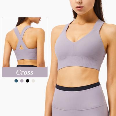 China Breathable High Quality Breathable Backless Criss-Cross Backless Soft Sports Bra Cross Ribbed Sports Bra Yoga Bra for sale