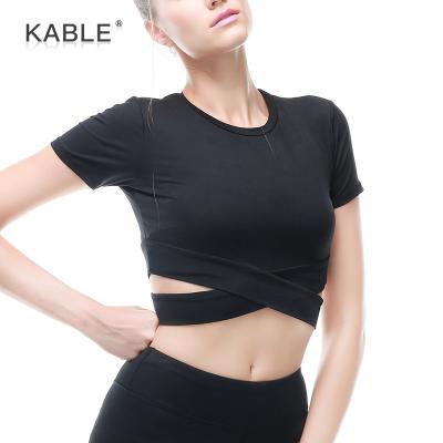 China Latest Design Women Fitness Workout Yoga Wear Short Sleeves Breathable T-Shirt For Active Sports Wear Wholesale for sale