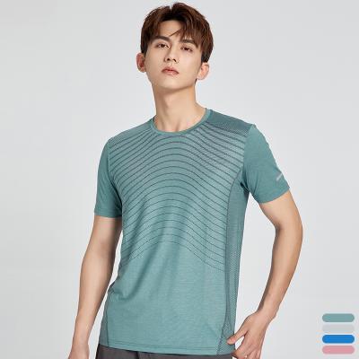 China Summer Breathable Exercise Striped Crewneck Stretchy Quick Dry Men's Breathable T Shirt T-shirt Fitness T-shirt for sale