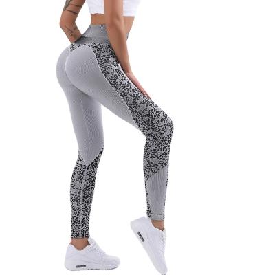 China Breathable European and American leopard print yoga pants seamless hip-lifting wrinkle tight fitness sports high-elastic tights for sale