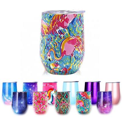 China Viable Stainless Steel 12OZ Wine Tumblers 6 Colors Camouflage Flamingo Pattern Wine Beer Tumblers With Lid for sale