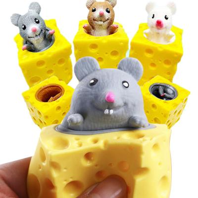 China EVA Pop up Funny Mouse and Cheese Block Squeeze Anti-stress Toy Hide and Seek Figures Stress Relief Fidget Toys for Kids Adult for sale