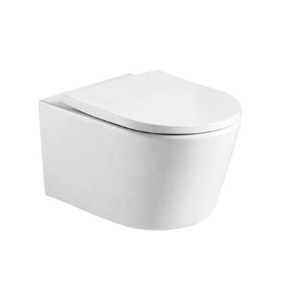 China ANBI Double-Flow Good Price European Bathroom Rimless Wall Hung Wall Mounted Ceramic WC Toilet Bowl With Seat Covers for sale