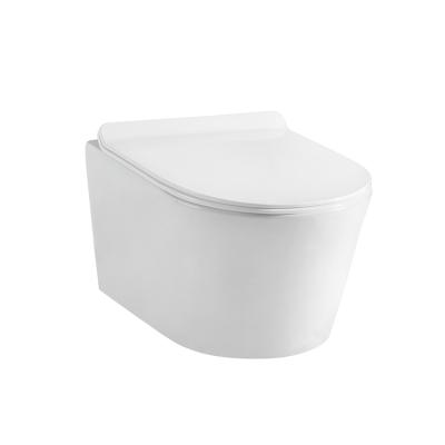 China ANBI Hot Selling Double-Flow Bathroom Wall Mount Close Coupled Toilet Ceramic Round Pan Rimless Wall Mounted Toilet for sale