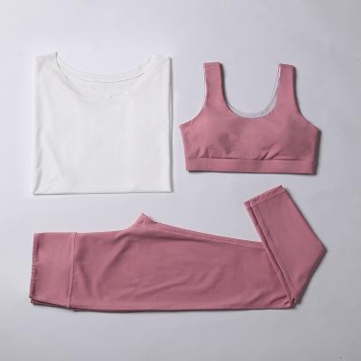 China New Women's Breathable Fitness Wear Running Sportswear Breathable Quick Dry Yoga Clothes 3 Piece Set for sale