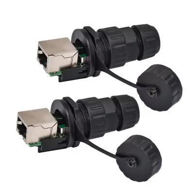 China Conectores de paneles cerrados de plástico RJ45 Cat6a para equipos Cat6a Impermeable a través de cable LAN Ethernet Impermeable en venta