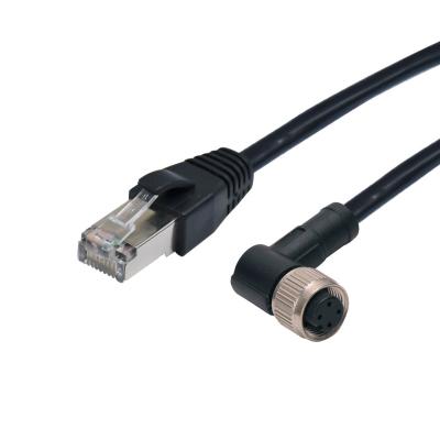 China Cat5e industrielles Kabel des Ethernet-Verbindungsstück-RJ45 zu M12 90 Grad-Formteil-Buchse zu verkaufen