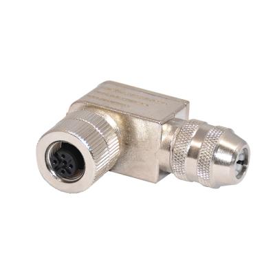 China PA66 M12 Waterproof Connector IP67 IP68 Metal 4pin 5pin Elbow Plug Cable Gland PG7 for sale