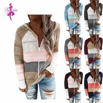 China Fashion Viable Wholesale Sweater Colorful Long Sleeve Autumn Plus Size Women's Sweaters Coated Sustom Women's Full Zipper Hoodie Cardigan for sale