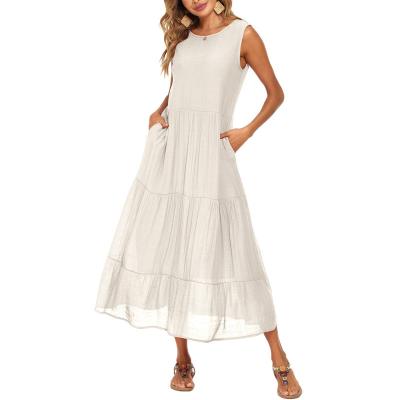 China Viable Women's Elegant Modest Prom Night Out Casual Knit Bohemian Girls Sleeveless Layered White Long Casual Dress for sale