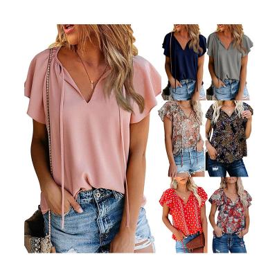 China Regular Women's Boho Casual New Printed Tops Floral V-Neck Sleeve Summer Blouse Short Shirts for sale