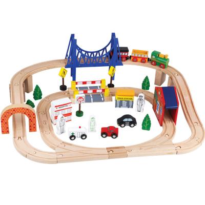 China Toy High quality children's educational wooden railway train toy wooden slot train track set AT11964 for sale