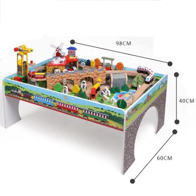 China Railway Wooden Toy Train Set Toy Children Educational 120 Piece Wooden Slot Train Toy for sale