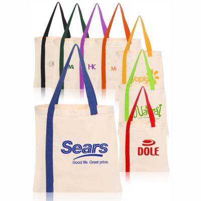 China Wholesale Reusable Customized Colorful Long Handled Bag Handle Tote Bag Eco Cotton Canvas Bag for sale