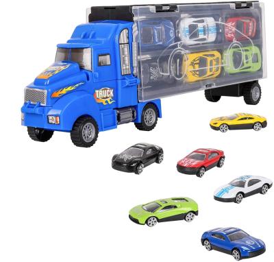 China 12 Different Mini Cars Metal Mini Monster Truck Carry with 12pcs Colorful Metal Toy Vehicle Cars for Kids Christmas Gift for sale