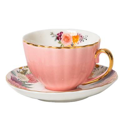 China 200ML Viable Shape Retro Flower Tea Latte Cup Wedding Gifts European Style Ceramic Coffee Cup And Saucer for sale