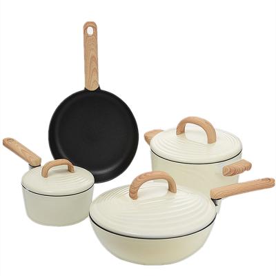 China Sustainable 4 piece combination cookware set, universal stove, kitchen, nonstick pan, wok, soup pot for sale