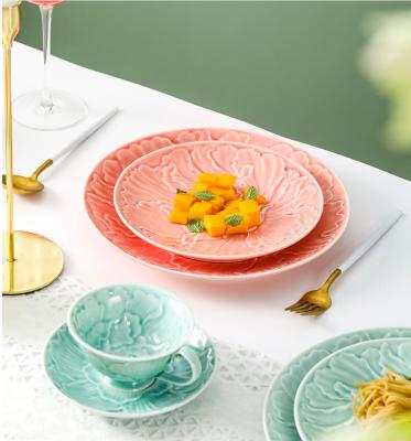 China New Sustainable Single Tableware Marbled Embossed Ceramic Dishes Set Household Combination Gift for sale