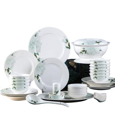 China 28pcs/56pcs Viable Landscape Dezhen Bone China Tableware Set Combination Dish Nordic Minimalist Household DN043# for sale