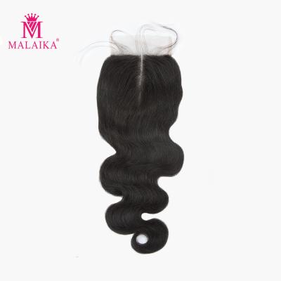 China Peruvian Body Wave MALAIKA Middle Part 4x4 Middle Part Lace Closures for sale