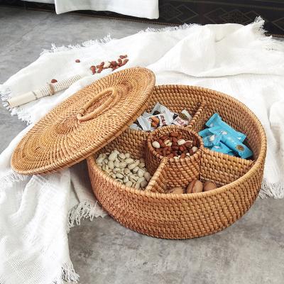 China Coffee table home creative desktop storage box living room basket partition storage natural rattan snack candy basket for sale