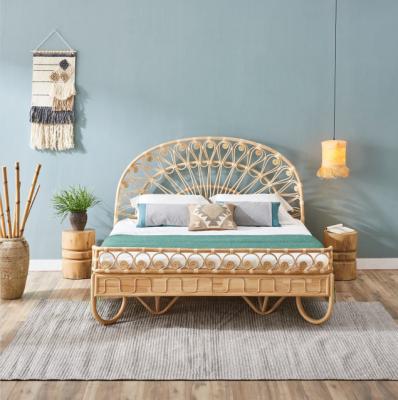 China (Other)Adjustable Beat Selling Beautiful Bedroom Furniture Cane Double Bed Frame King Size Natural Rattan Wicker Bed for sale