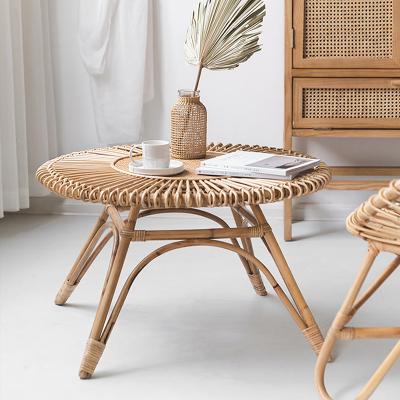 China Natural Round Rattan Cane Coffee Tea Table (Other) Adjustable Living Room Furniture for sale