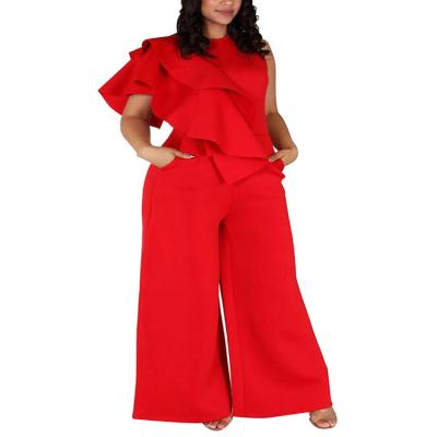 China New 2021 European and American plus size women's solid color QUICK DRY ruffle plus size overalls for sale